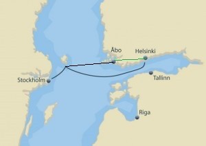 Kort over kør selv ferie til Åbo og Helsinki med Tallink Silja Line